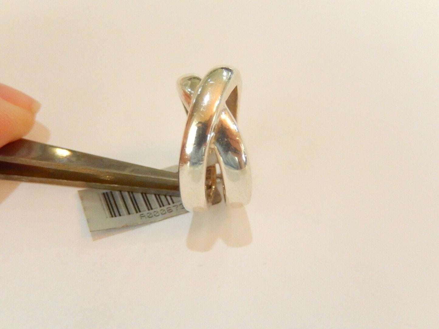*VINTAGE* Thick 925 Sterling Silver Crossover Ring Size 6
