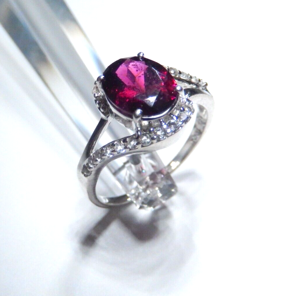 *VINTAGE*  Lab Created Ruby  w/CZ Accents 925 Sterling Silver  Ring Sz 9.25