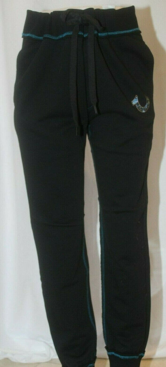 *NWT* $129. True Religion Stained Glass Logo True Black Sweatpants Joggers  Sz L