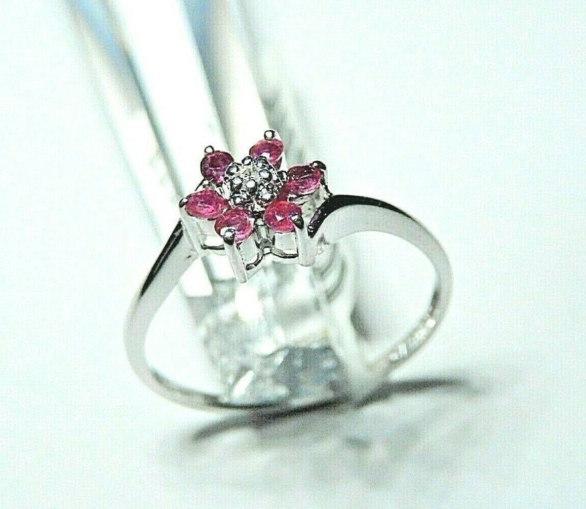 *NWT* 10k White Gold Ruby & Diamond Ladies Ring Size 7