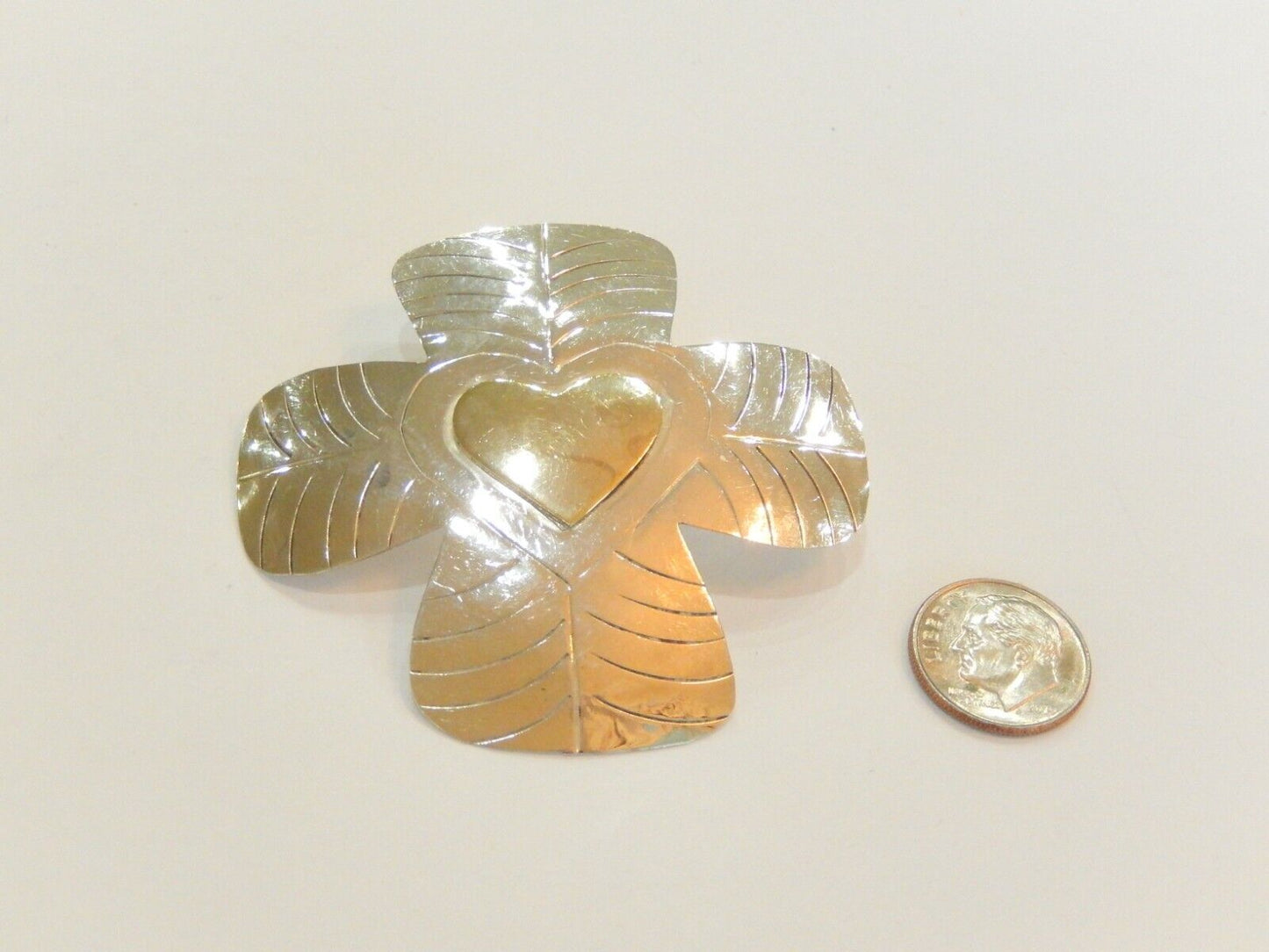 *VINTAGE* HUGE 2.25" Sterling Silver LATON Handmade 4 Clover Earrings Mexico