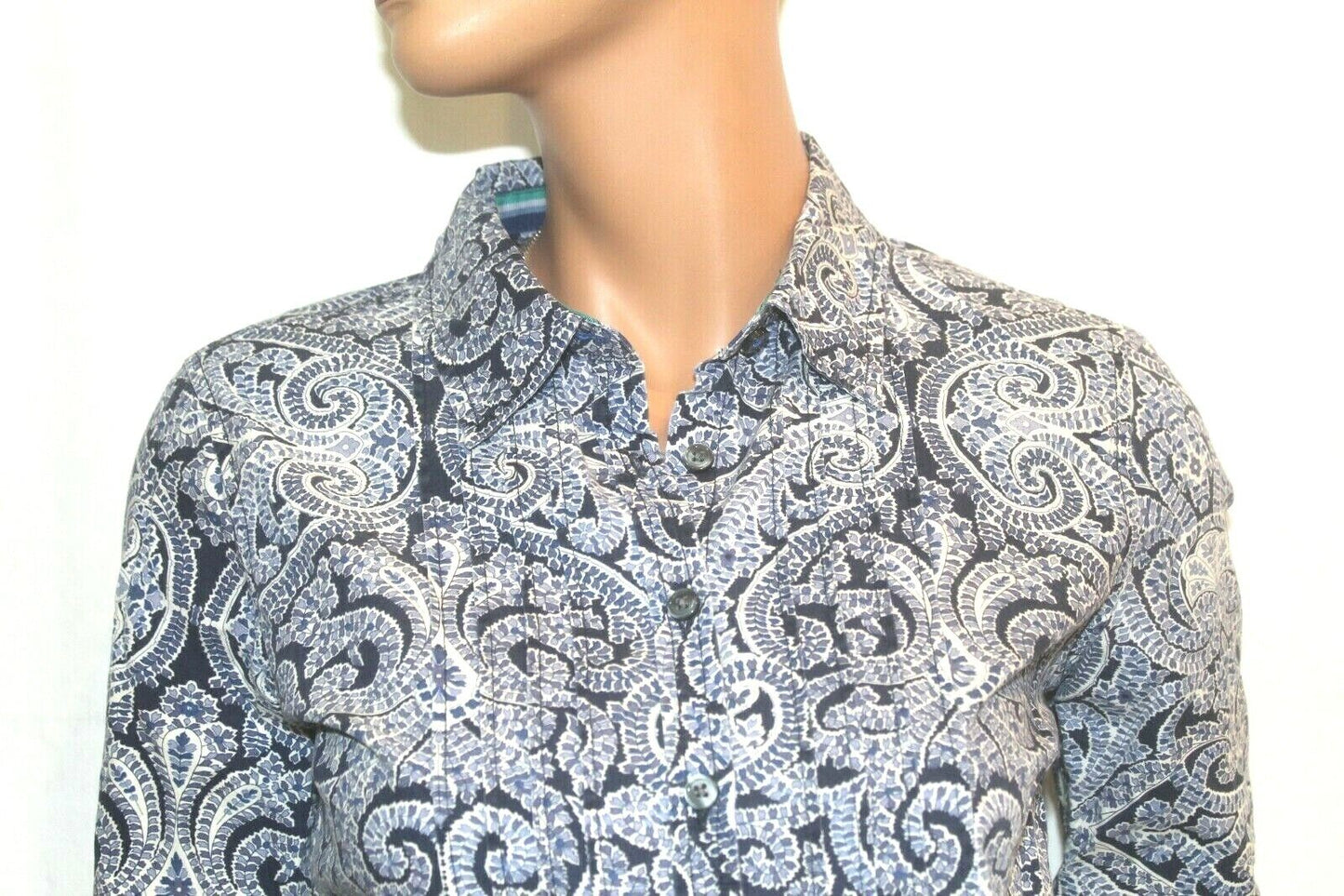 G.H. Bass Co. Blue/White Paisley Button Down Women Long Sleeve Blouse Size Med