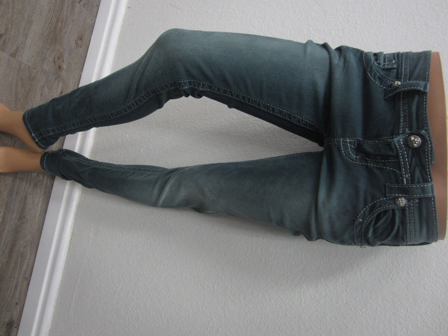 NWOT MISS ME WOMEN'S TP5395S1 CRYSTAL POCKETS TEAL SLIM SKINNY JEANS SIZE 26x30