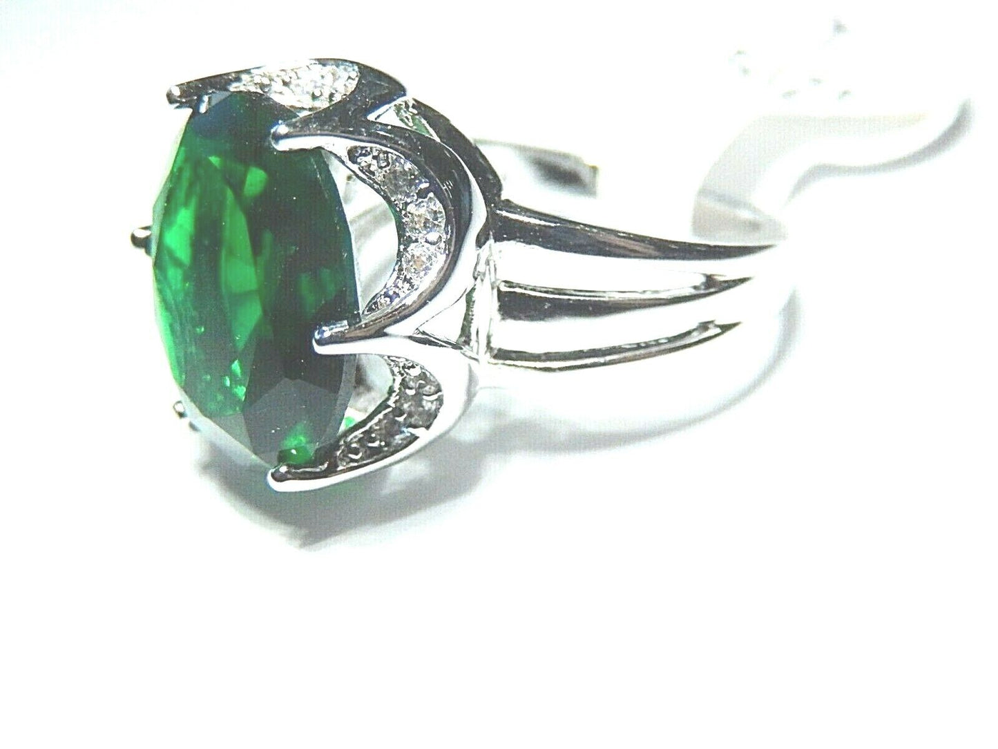 *NWT* 925 STERLING SILVER LADIES RING W/ 8 CT LAB CREATED EMERALD & DIAMOND SZ 7