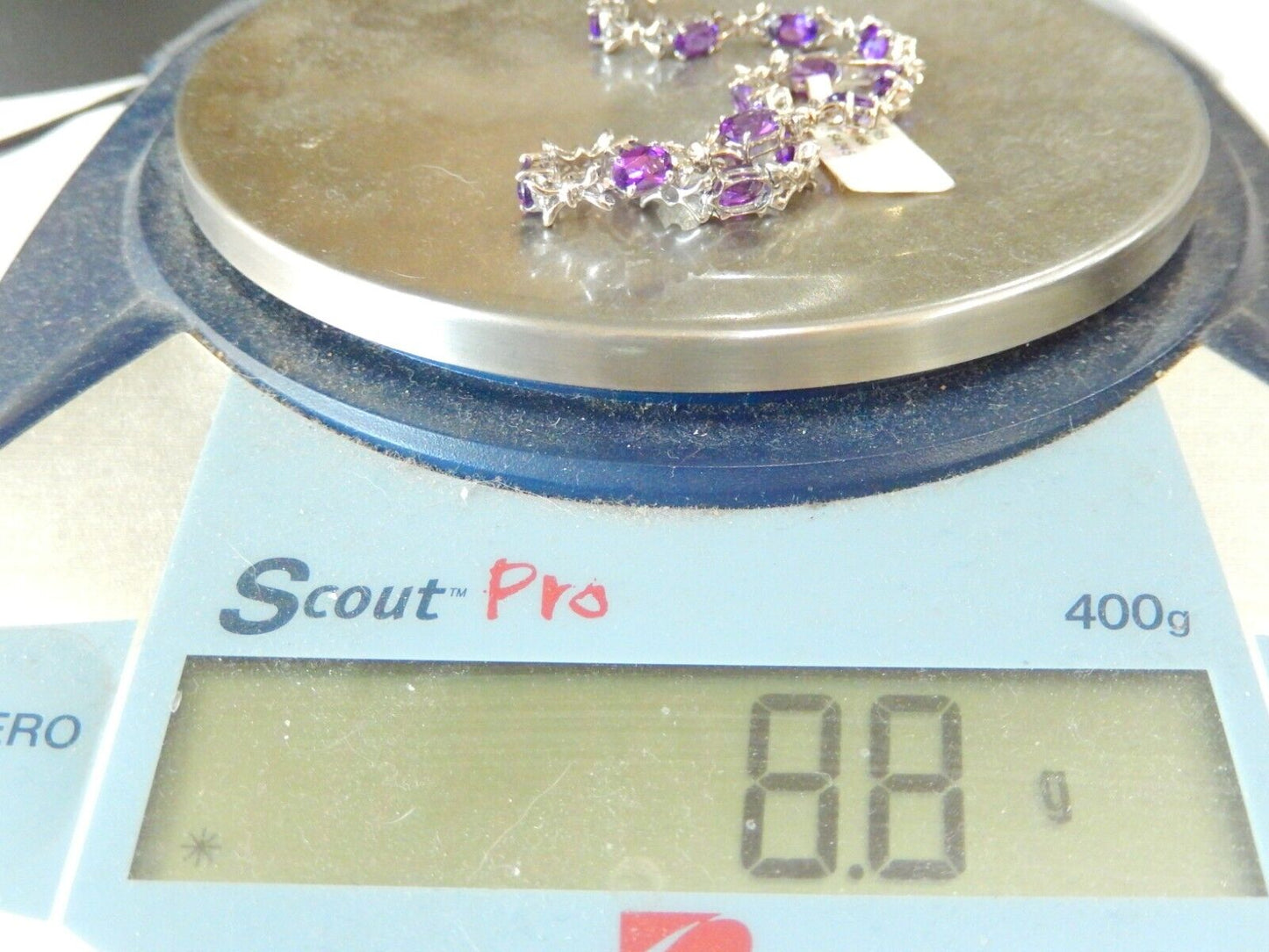 *NWT* 14K White Gold 7.0 CT Natural Oval Cut Amethyst Fancy Link 7" Bracelet