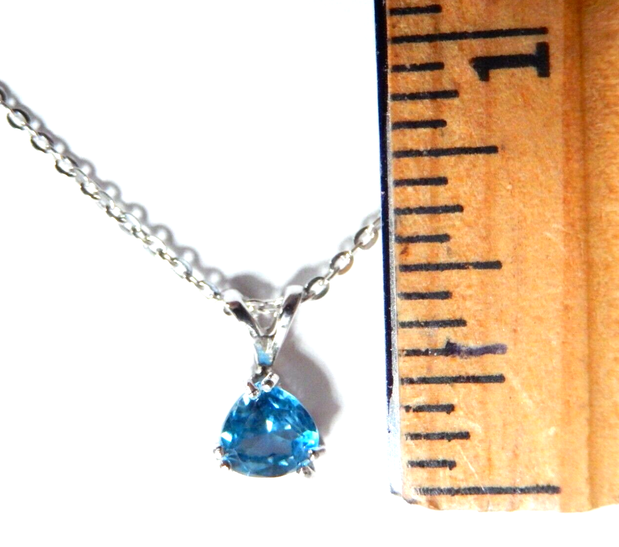 14K White Gold .50 Ct London Blue Topaz Solitaire Pendant  w/18" Chain