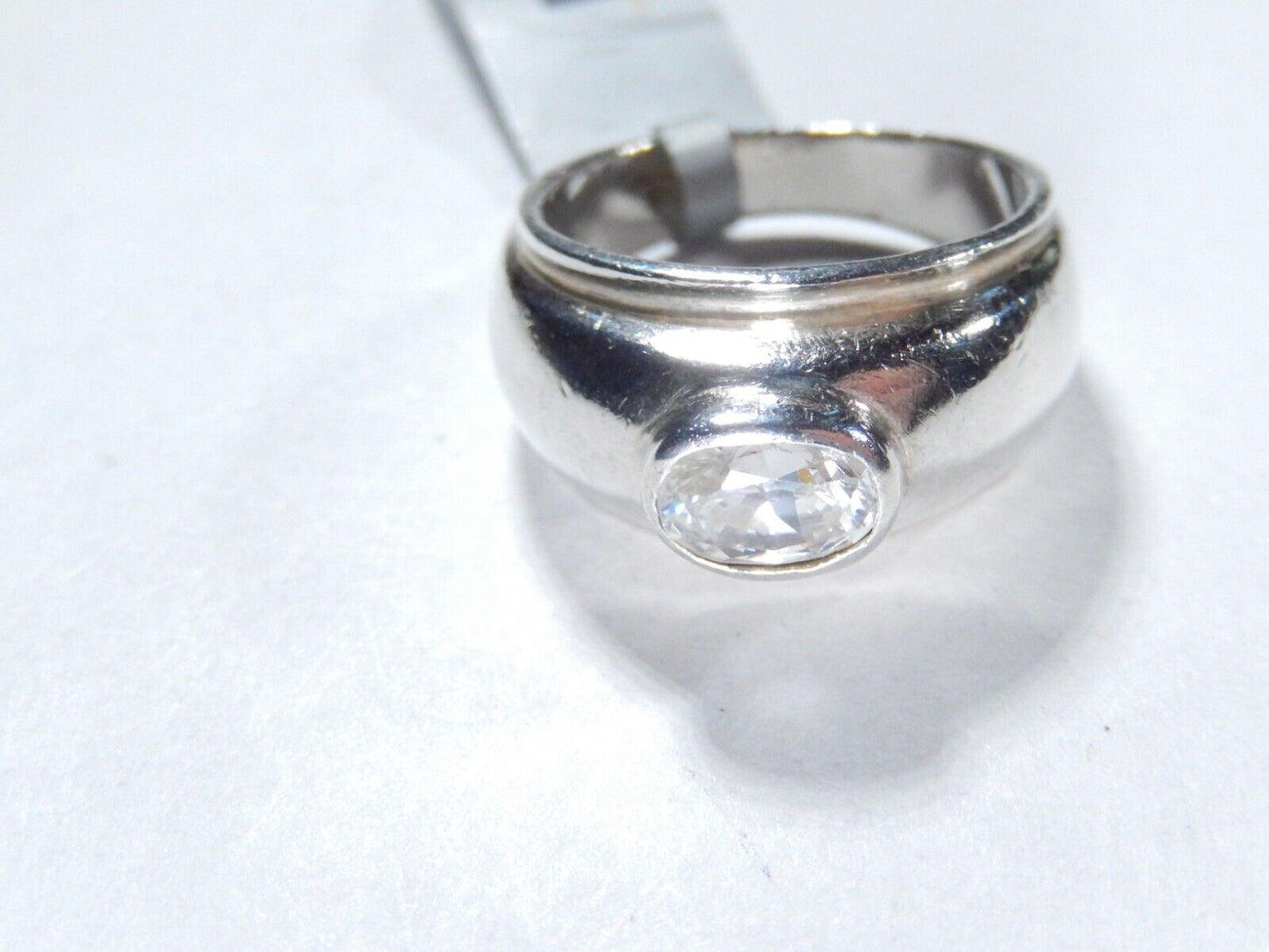 *VINTAGE*  Sterling Silver  3/4 CT Solitaire CZ Womens Dome Band/Ring: Size 7