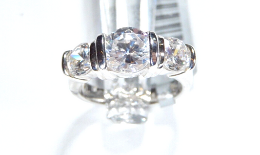 *VINTAGE*  Sterling Silver Three Stone 2.00 CT Round Cut CZ Engagement Ring Sz 6
