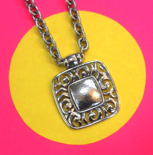 *RETIRED* BRIGHTON Silver Plated Large Pendant Statement Necklace w/ Large Chain