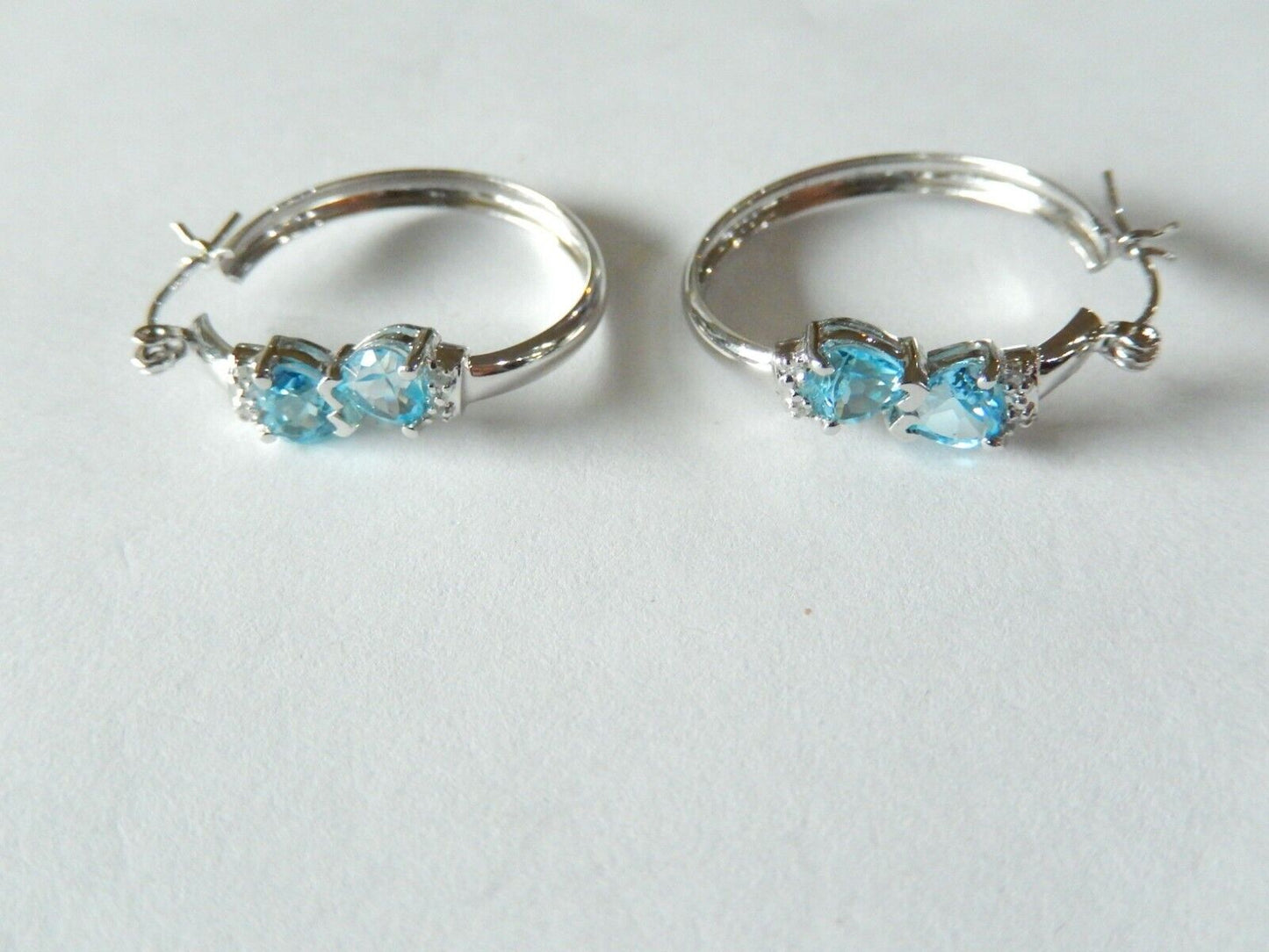 *NEW* 10K White Gold  LARGE 2.00CT BLUE TOPAZ AND DIAMONDS 25mm HOOP EARRINGS