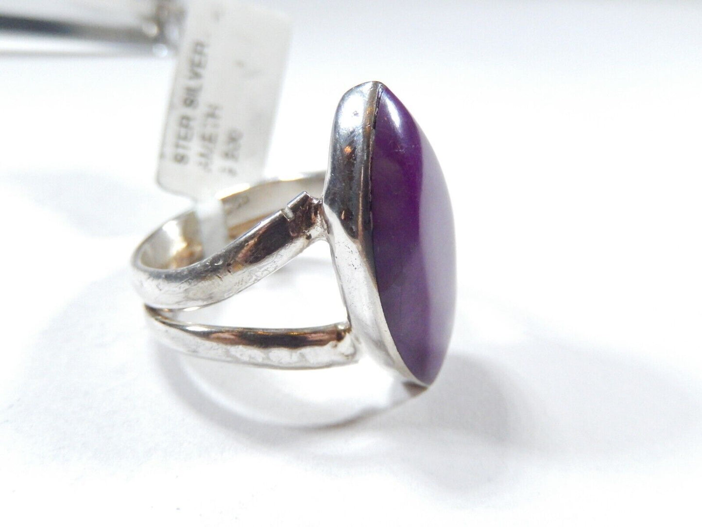 *VINTAGE*  MEXICO - Large Sterling Silver Center Purple  Gemstone Ring Sz 7.5