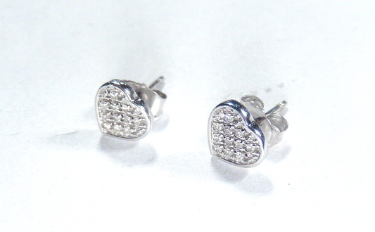 *VINTAGE*  10K White Gold Real Diamonds  Heart Earring Studs .25CT 7.5mm x 6.5mm