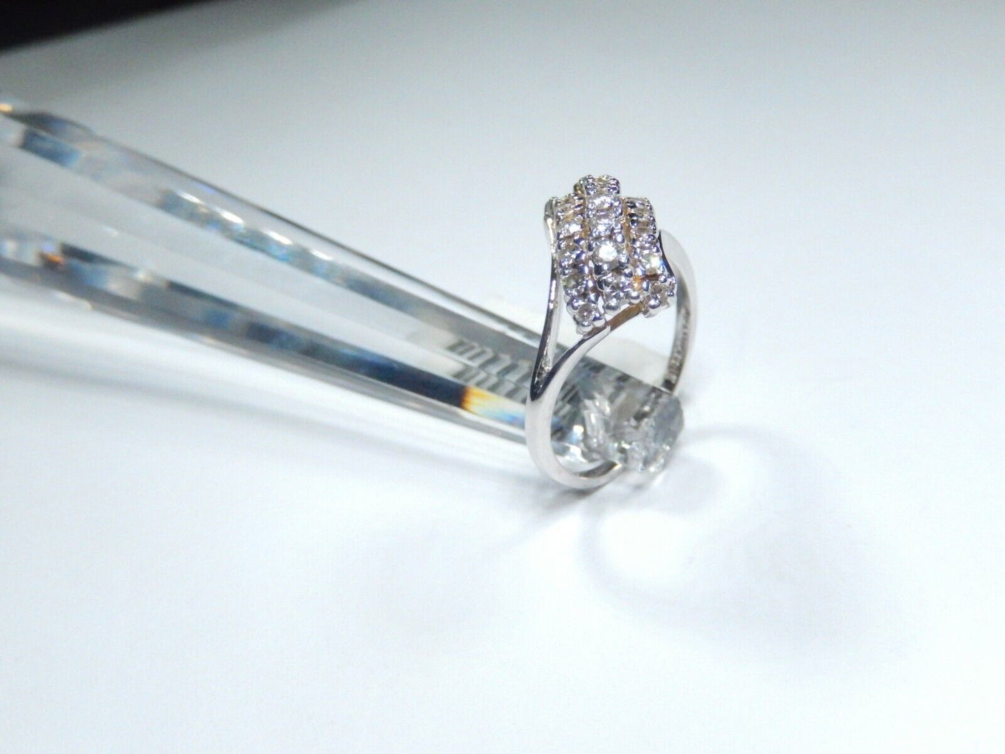 *VINTAGE*14K White Gold 1/2CT Diamond 3 Row Waterfall Cluster Bypass Ring Size 7