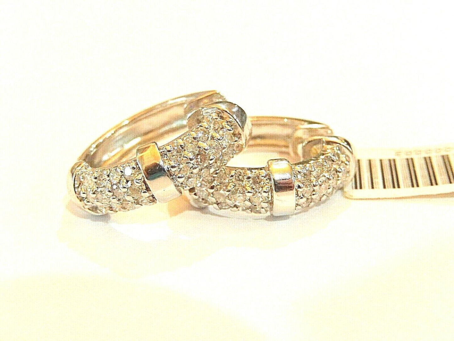 *VINTAGE* 14KT WHITE GOLD  1CT  DIAMONDS HINGED HOOP EARRINGS  20mm x 19mm