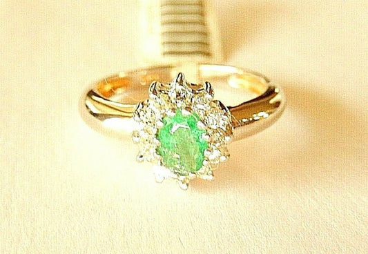 *VINTAGE*  14k White Gold .85CT Natural Emerald & Diamond Halo Ring Size 7.75