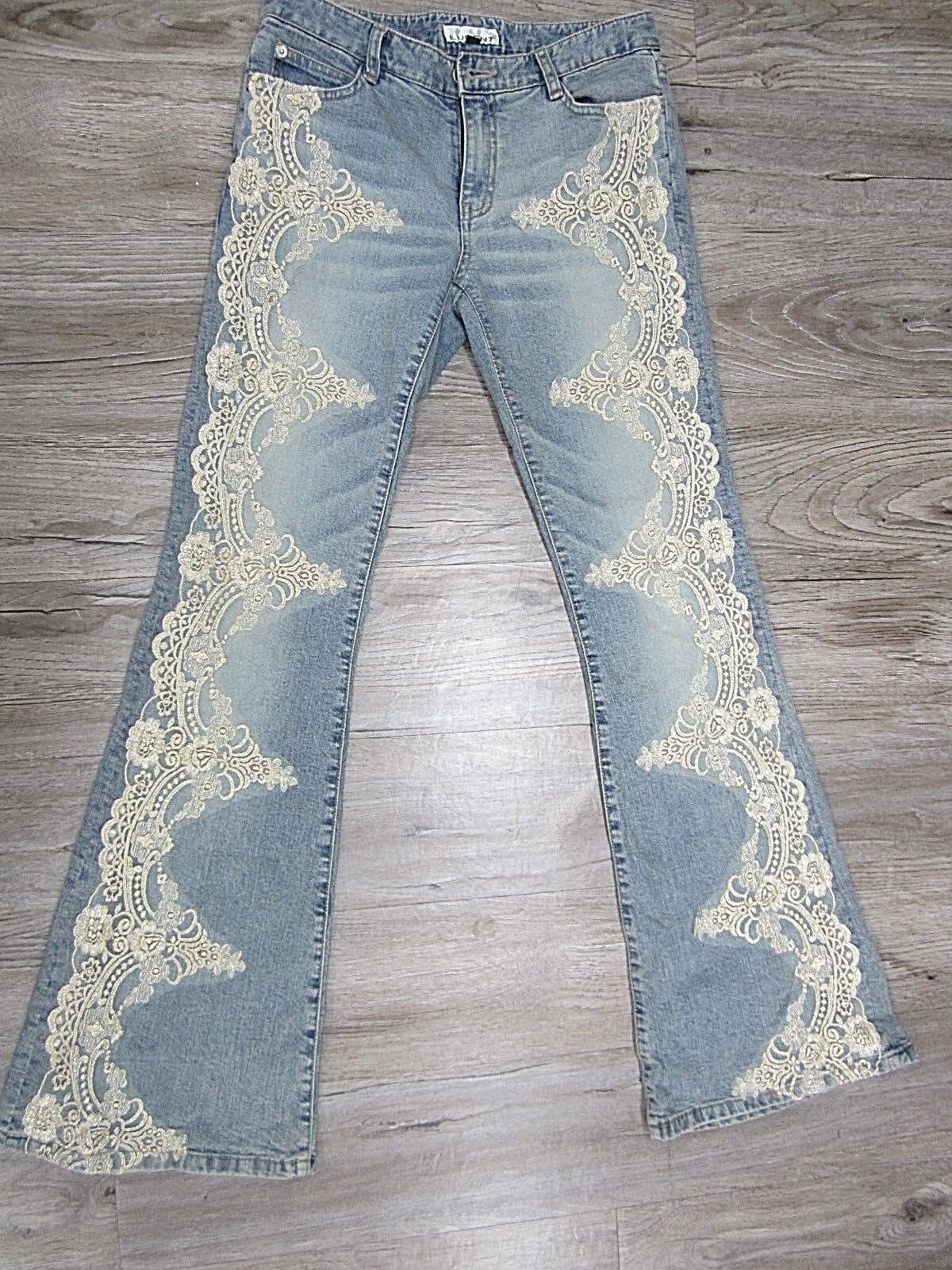 NWOT LUCENT Embellished Beadazzled Light Wash Denim Flare Jeans Sz 15W X 32