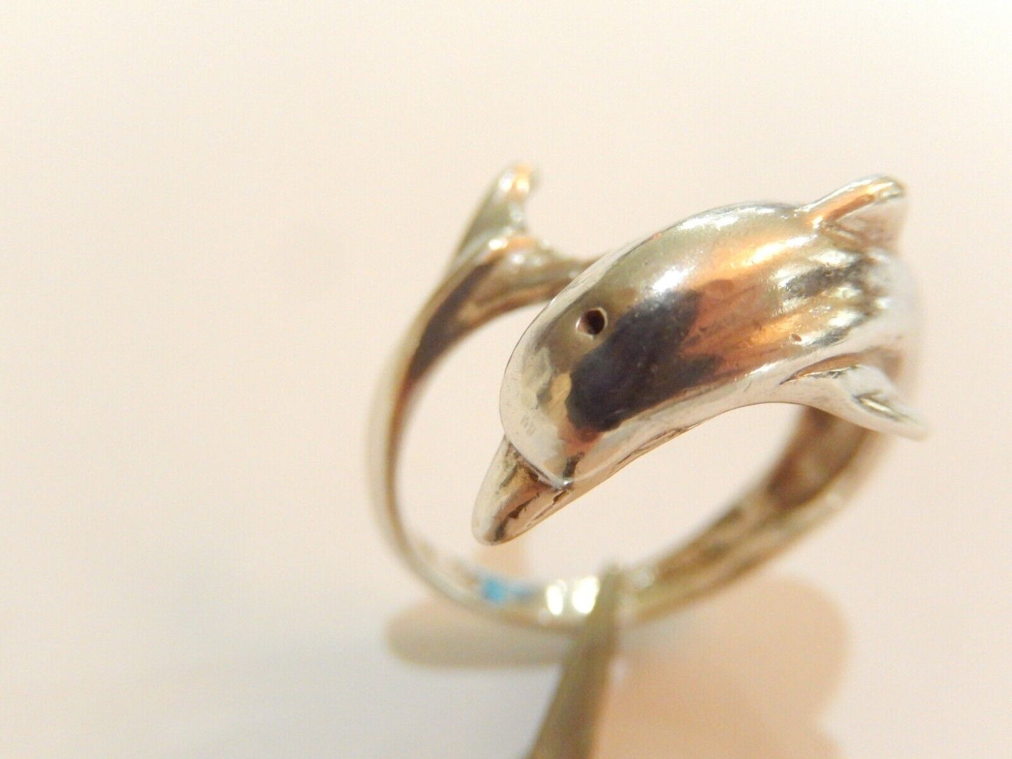 *VINTAGE*  Sterling Silver Heavy Large Wrap Bypass Dolphin Ring Size Adjustable