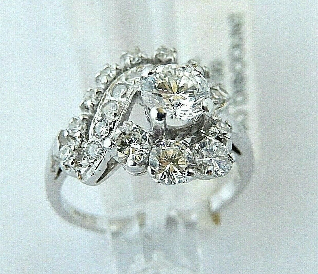 *VINTAGE*  Halo Engagement Ring 1.25Ct Round Cut Natural Diamond 14K White Gold