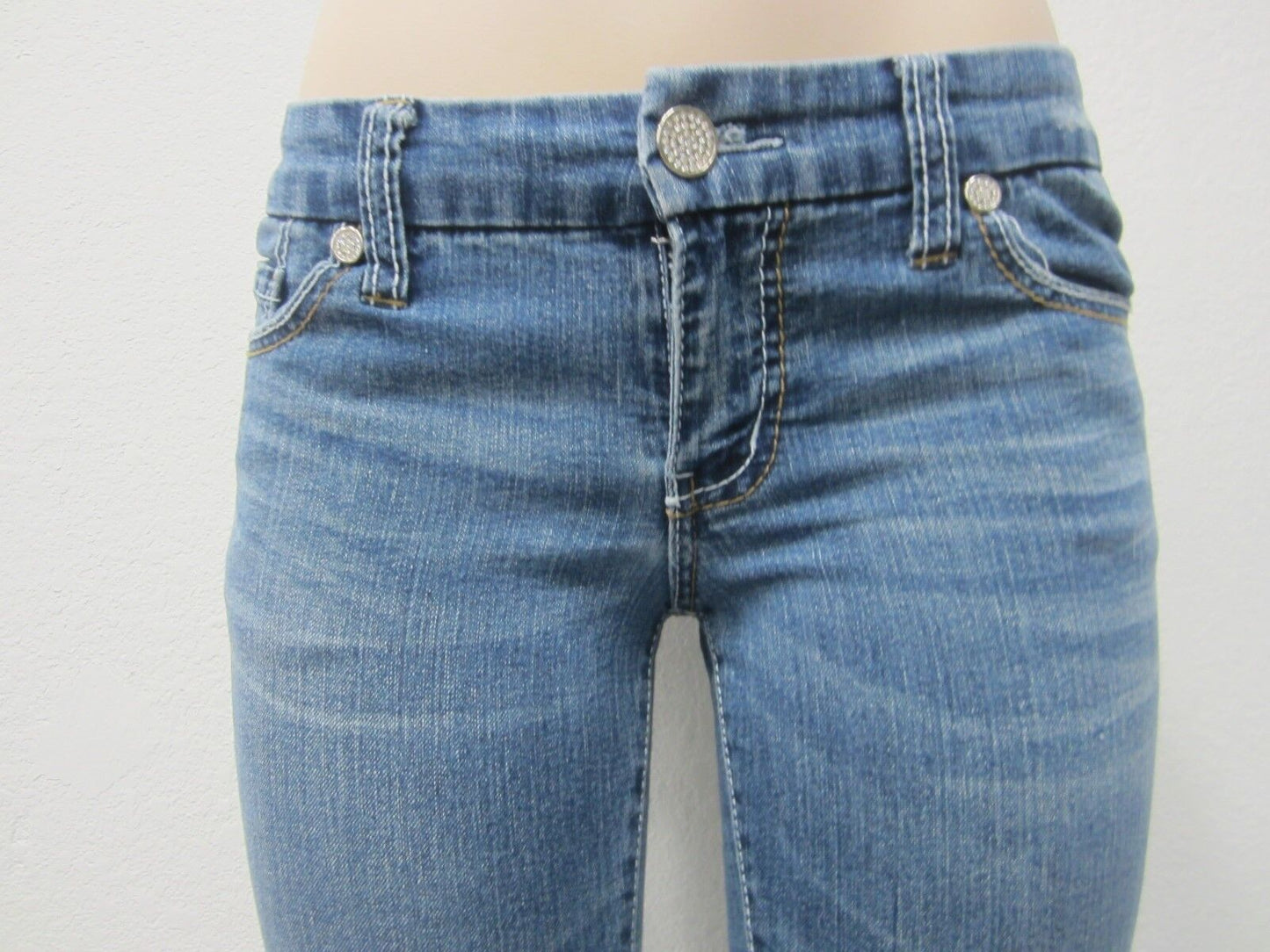 Womens 7 For All Mankind Jeans Bootcut Medium Wash Rhinestones Bling Pockets