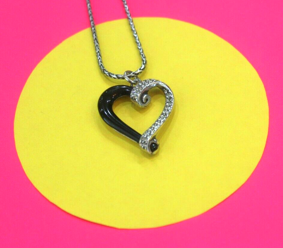 BRIGHTON  Black Enamel & Crystal Heart Necklace