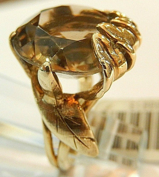 *VINTAGE* Ladies 10k Yellow Gold 10CT 15.82mm Round Smokey Quartz Ring Size 4