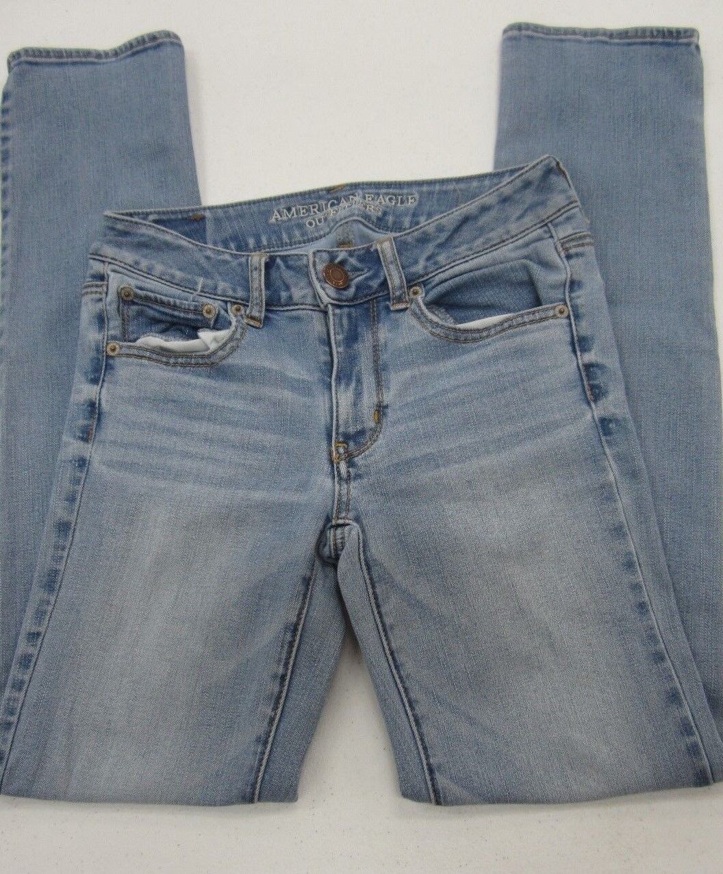 *NICE* AMERICAN EAGLE Straight Super Stretch  Blue Denim Jeans sz 2 x 30"L