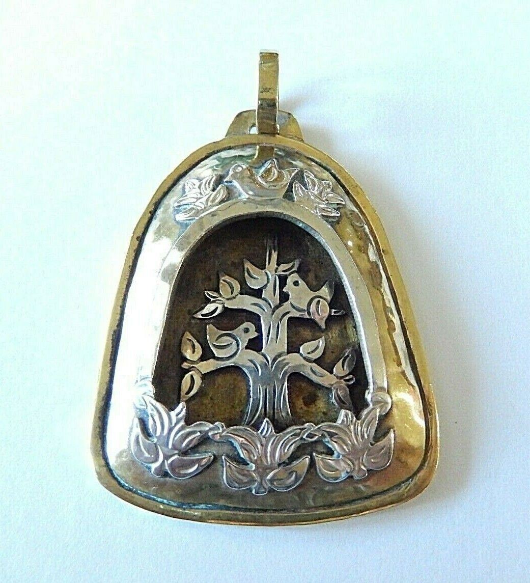*RETIRED* LARGE  JEEP COLLINS  Sterling  &  Brass  Dove & Tree Shadowbox Pendant