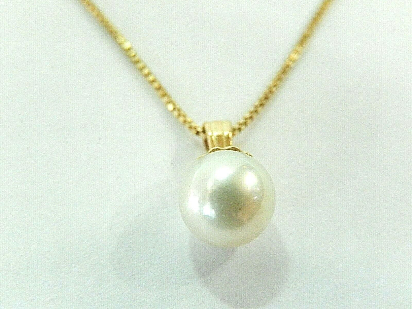 SOLID 14K YELLOW GOLD 6.5MM AAA GENUINE WHITE PEARL PENDANT w/ 18" Chain