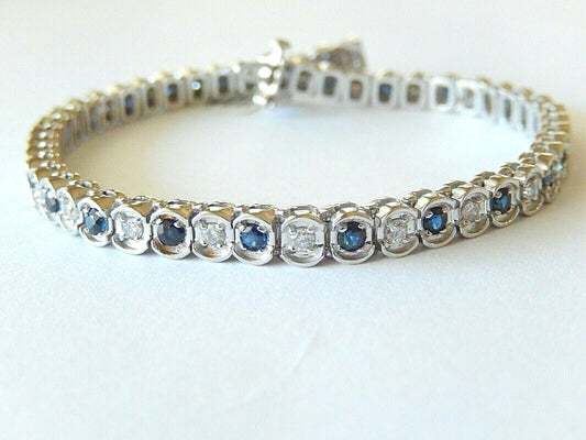 *VINTAGE* LADIES 14K WHITE GOLD 2.00CT BLUE SAPPHIRE & VS DIAMOND BRACELET 7.75"