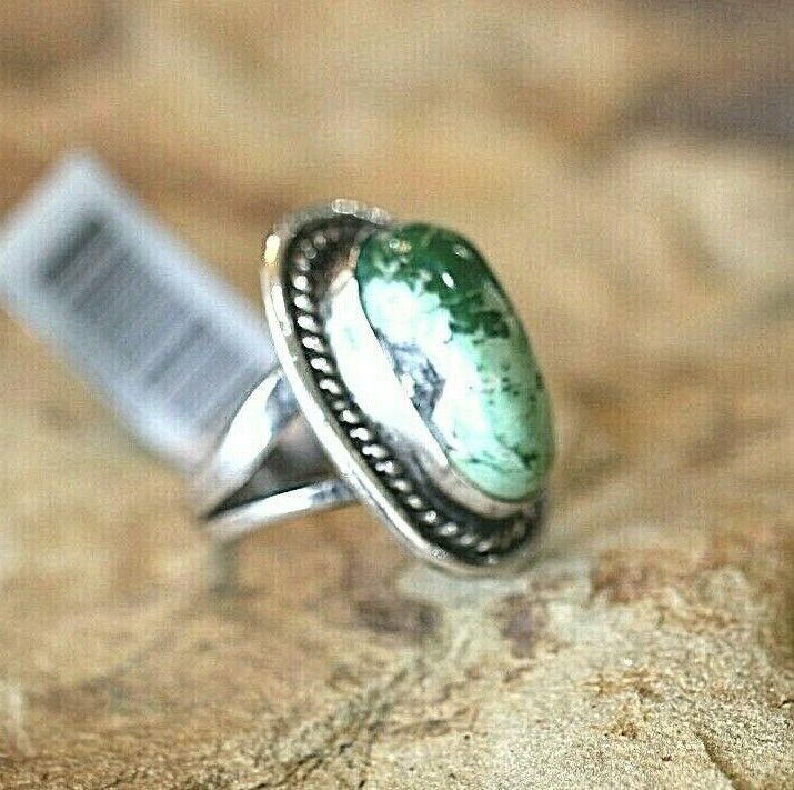 *VINTAGE*  Native American Navajo Green Turquoise Sterling Silver Ring Size 9