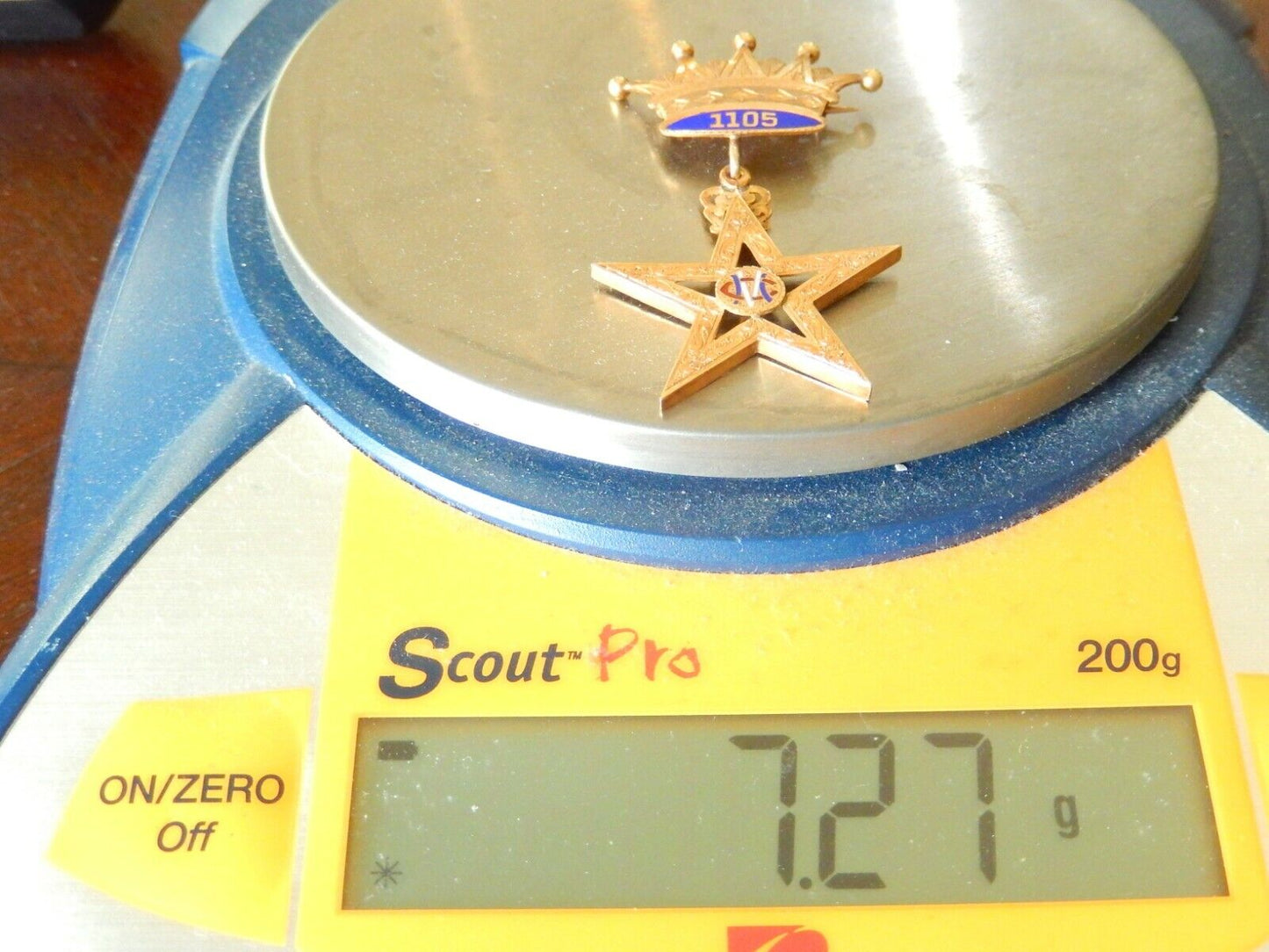 *RARE*  ANTIQUE  1905 14K MASONIC MEDAL PIN BADGE 1105 CROWN  WITH MASONIC  STAR