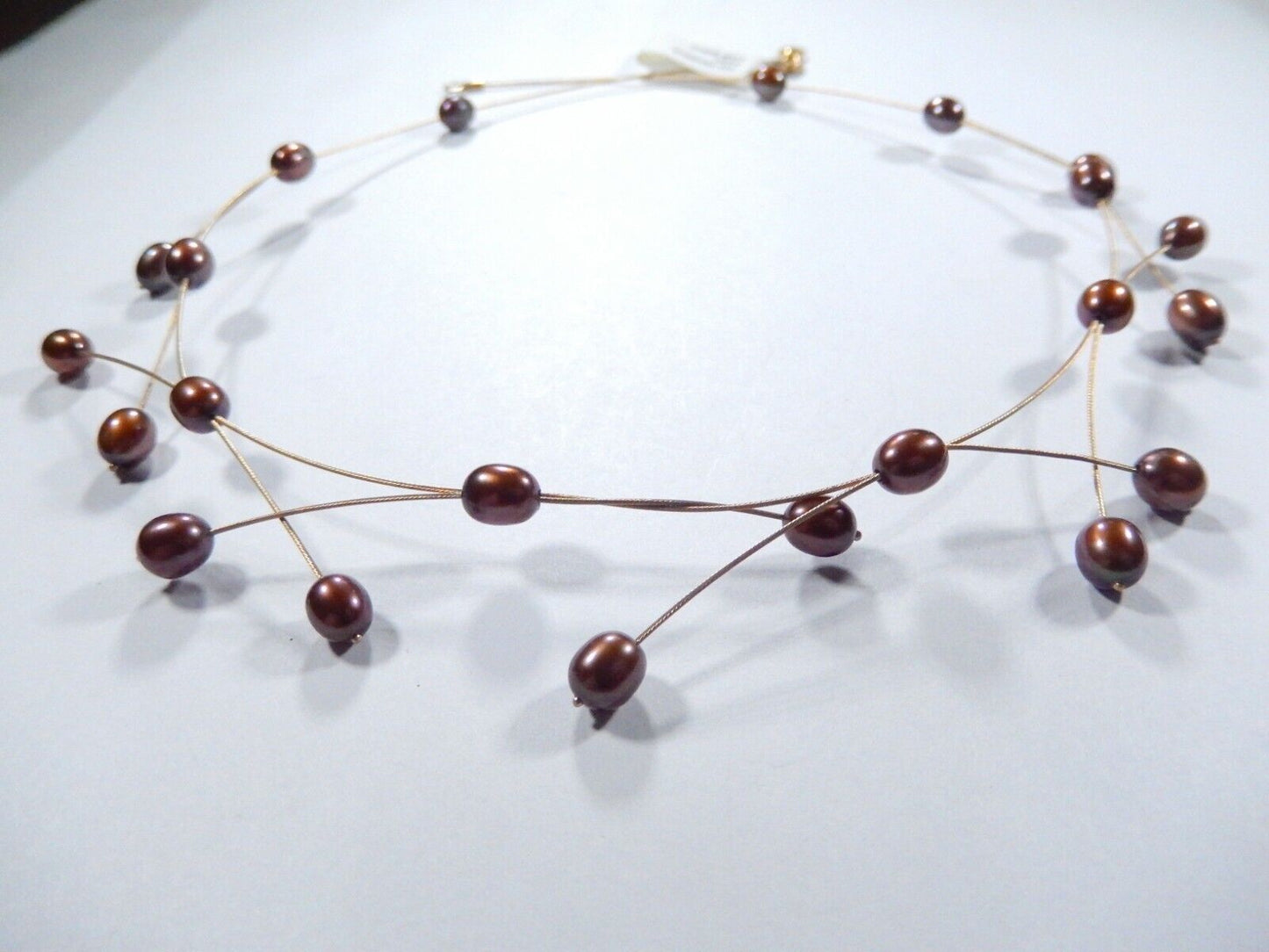 Solid 14k Yellow Gold Wire 7.5mm x 5.5mm 22 Copper Pearls  17" Necklace 9.8 gms