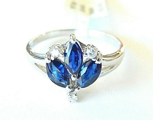 *NWT* 14k White Gold .75CT Marquise Sapphire & Diamond  Ring -Size 8.5
