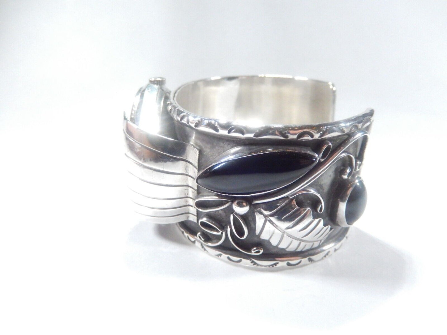 Navajo Johnny Frank 1911 Sterling Silver Stamped Seiko Automatic Cuff Bracelet