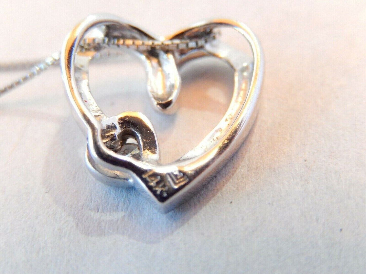 *VINTAGE* SILPADA 10K White Gold Heart Shaped Diamond Pendant w/14k WG 18" Chain