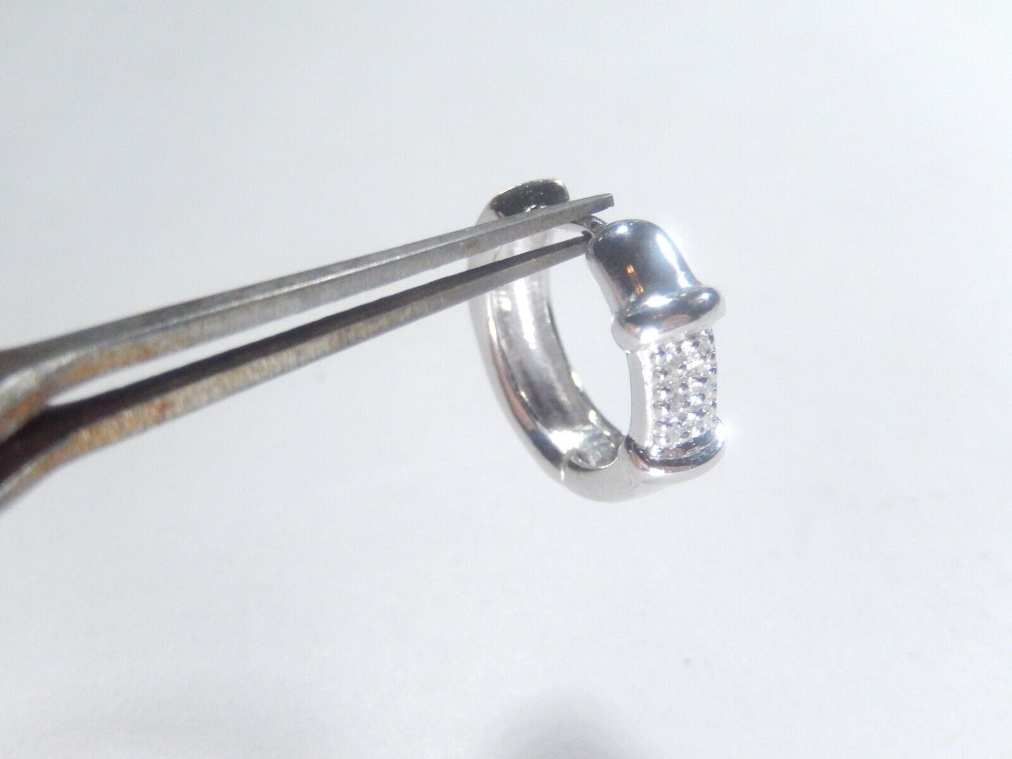 14k Solid White Gold Natural Diamond Decorative 16mm  Huggie Hoop Earrings