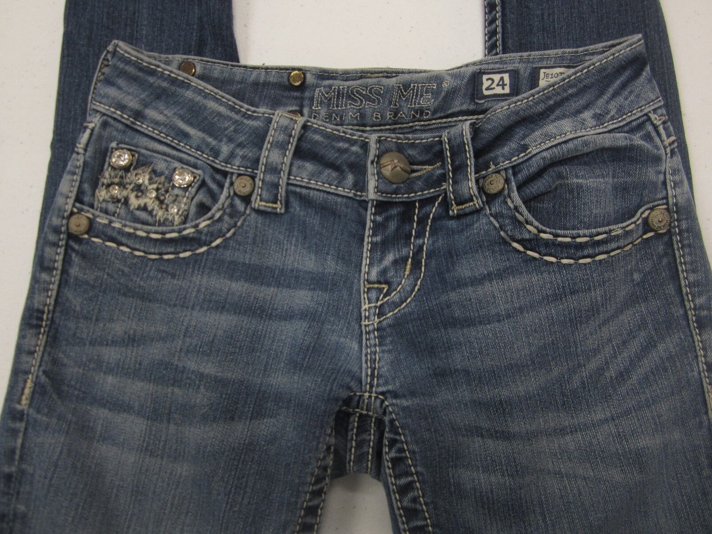 MISS ME Buckle LOW RISE SKINNY RHINESTONE EMBELLISHED JEANS 24 x 31 JE1072S2R