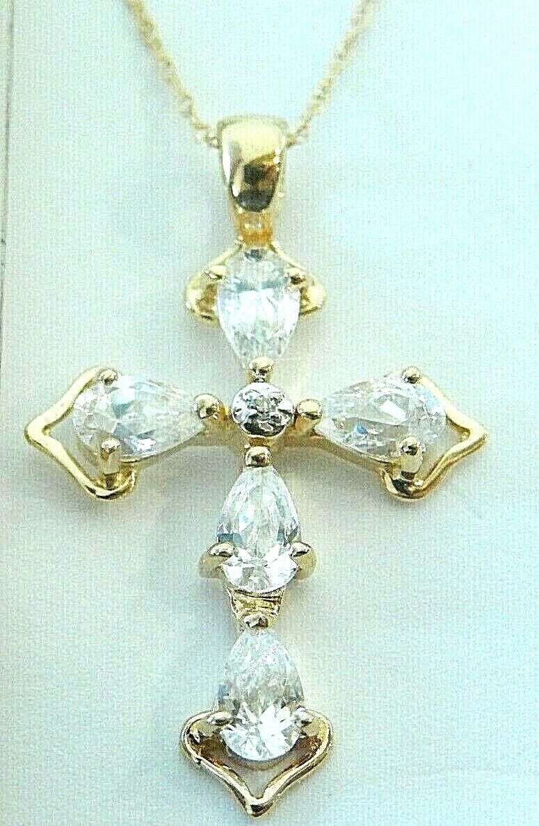 *VINTAGE* 14k Yellow Gold Cross Sim Diamond Pendant & 14K Yellow Gold 18" Chain