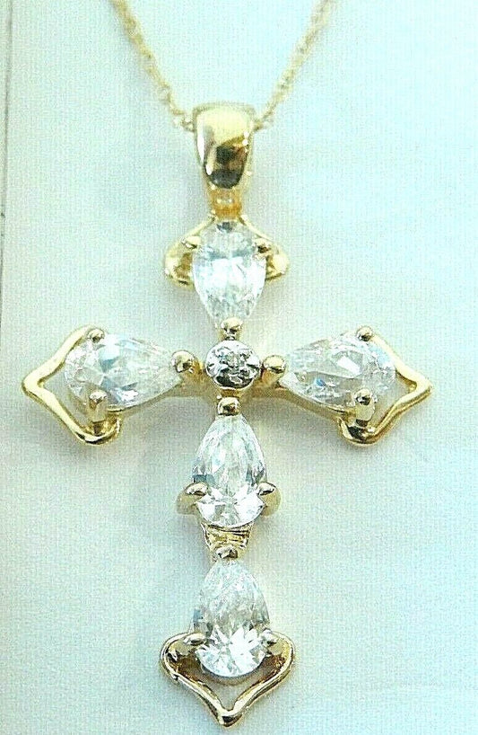 *VINTAGE* 14k Yellow Gold Cross Sim Diamond Pendant & 14K Yellow Gold 18" Chain