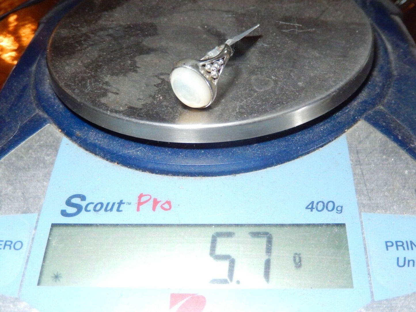 *WINTAGE* 925 Sterling Silver 14mm x 10 Oval Mother-of-Pearl  Ring Size 6