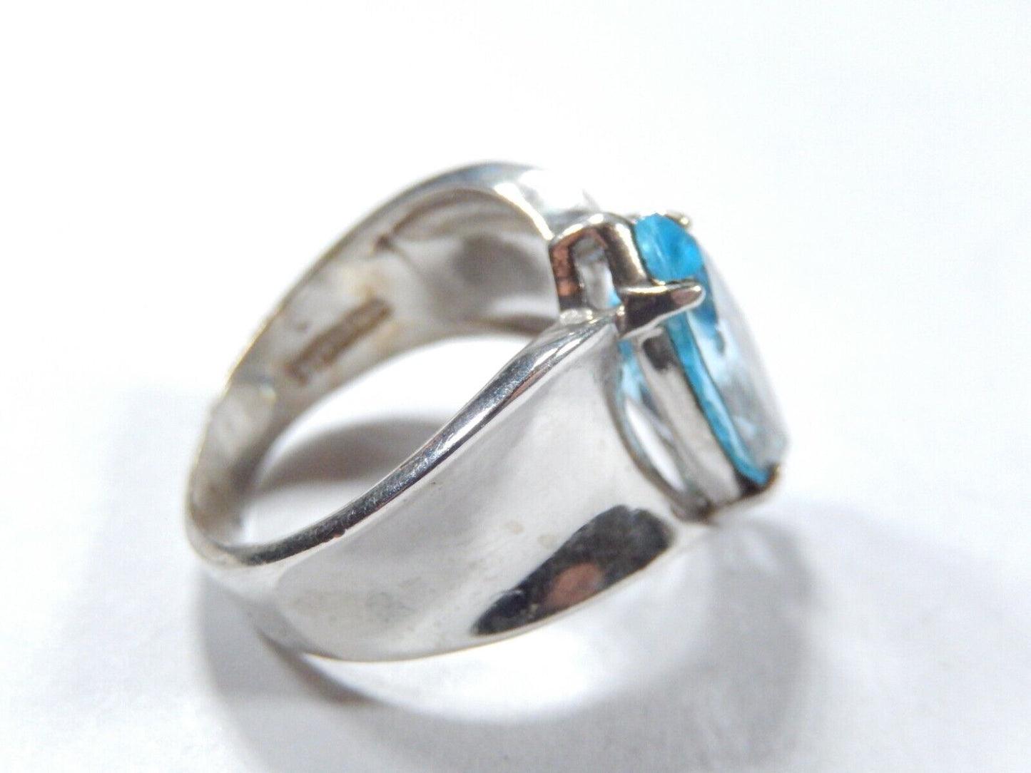 *VINTAGE*  Sterling Silver 3.50 CT Marquise Sky Blue Topaz Wide Band Ring Sz6.75