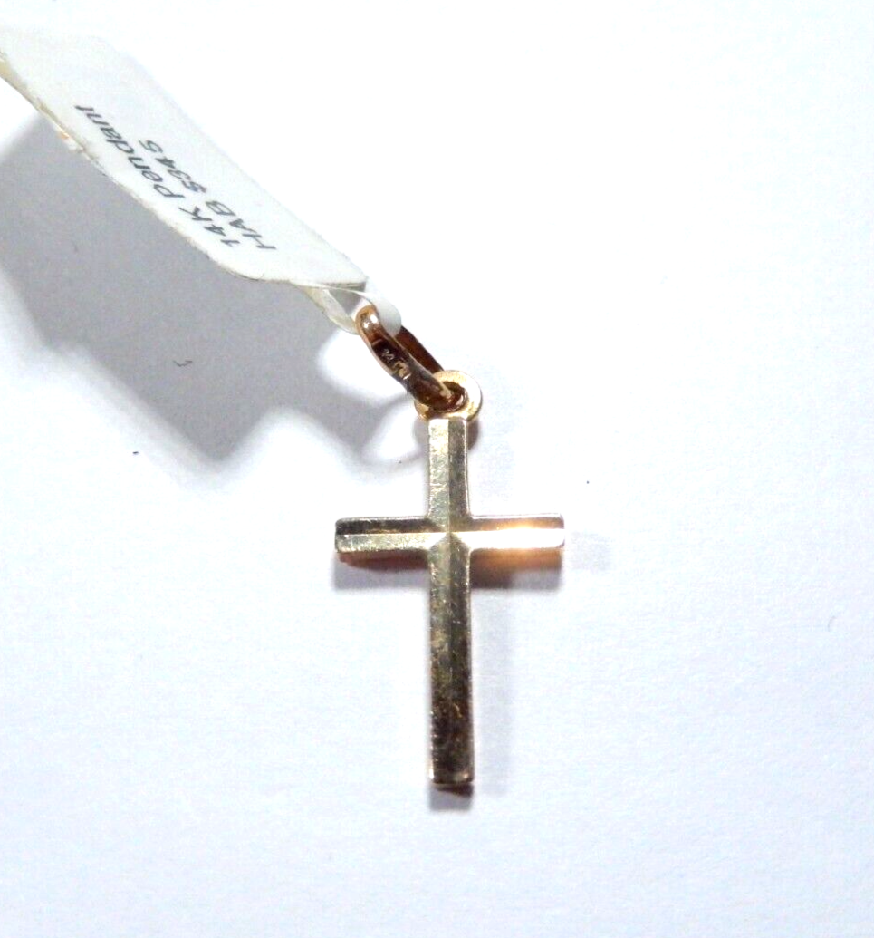 *VINTAGE*  14k Yellow Gold CROSS Pendant ~ 1" x 7/16"