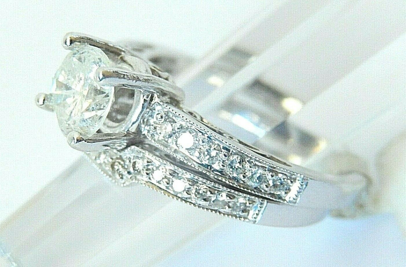 1.25 Ct Natural Diamond Wedding Bridal Set Real 14K White Gold Rings Sz 7