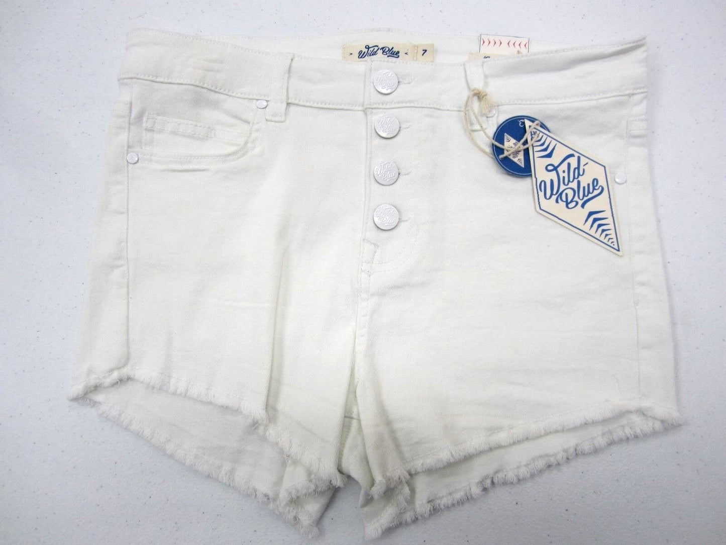 NWT Wild Blue LYCRA Sadie Robertson Girls Shorts White Denim Jeans Buttonfly Sz7
