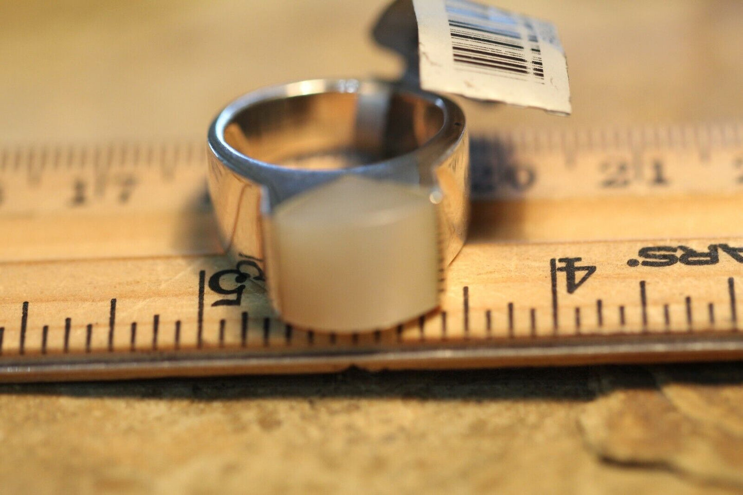 *VINTAGE*   Sterling Silver Wide Band 925 Mother Of Pearl  Modernist Ring SZ 5