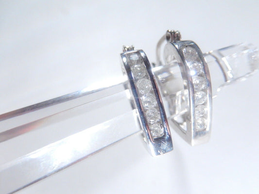10K White Gold 1/2 CT Natural Diamond Heart Love Hoop Earrings