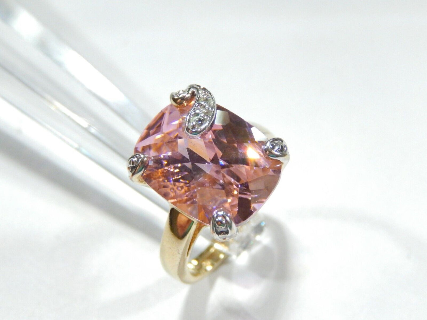 *VINTAGE*  Sterling Gold Vermeil CZ Pink 16.0CT Rectangle Cocktail Ring Size 8