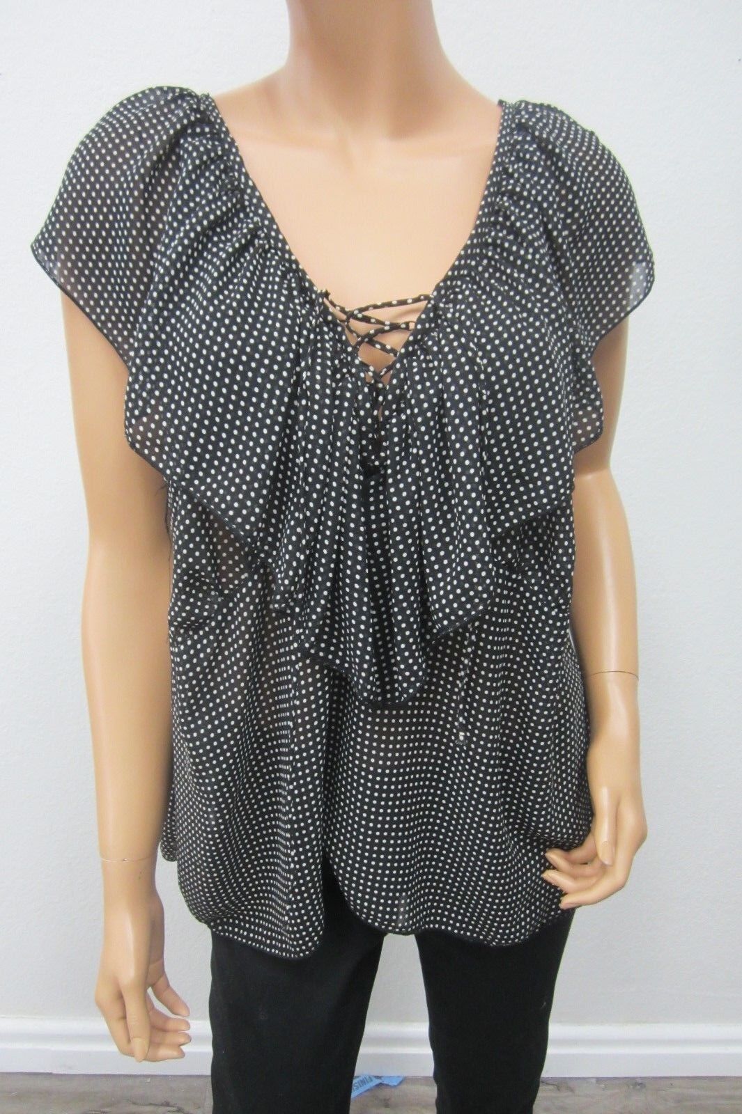 *SUPER CUTE*  LANE BRYANT SIZE 18 BLOUSE WOMEN'S TOP SHEER Black/White Poka Dot