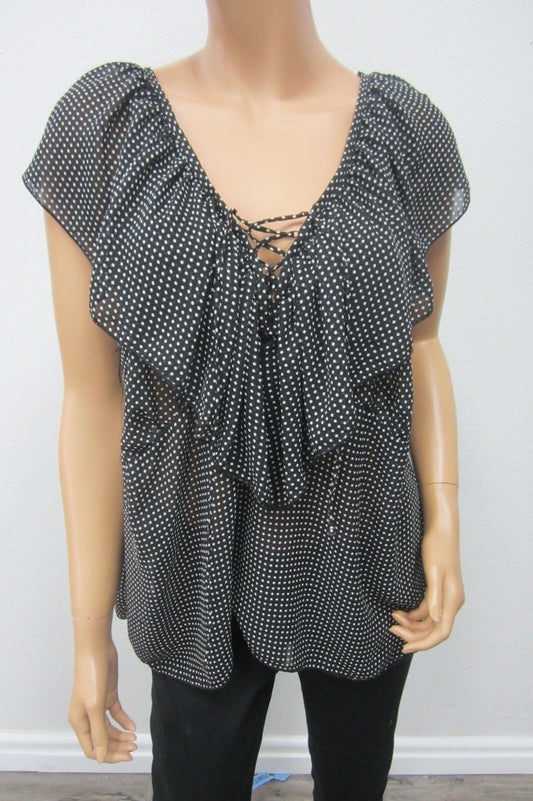 *SUPER CUTE*  LANE BRYANT SIZE 18 BLOUSE WOMEN'S TOP SHEER Black/White Poka Dot