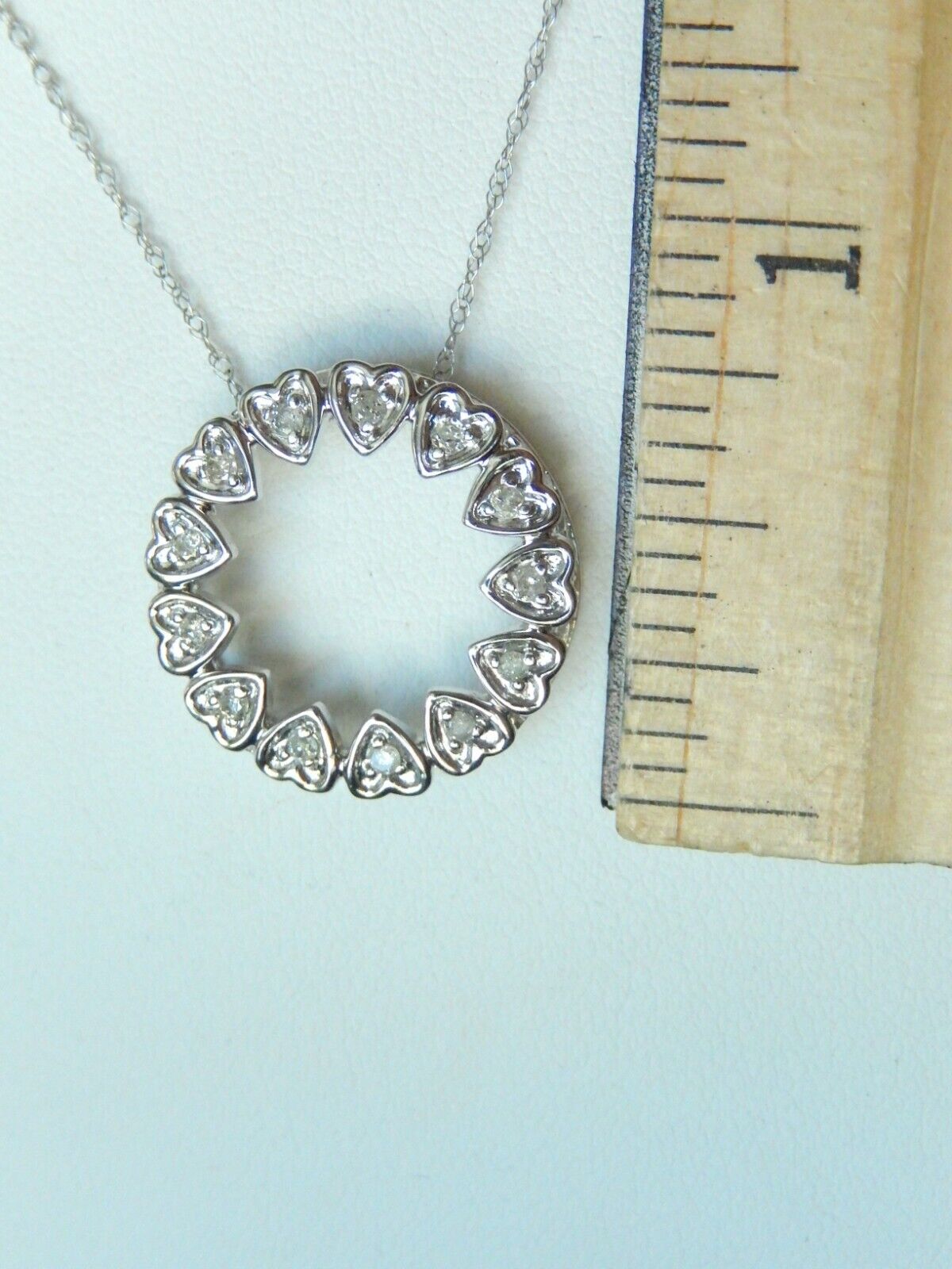 *NWT* 10k White Gold Round Diamond Heart Eternity Circle Slider Pendant w/18"Chn